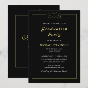 Gold Black Graduation Party Invitation Personalize
