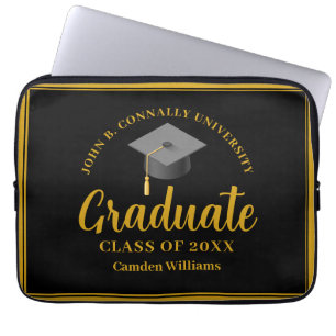 Gold Black Graduation Personalized 2024 Graduate Laptop Sleeve