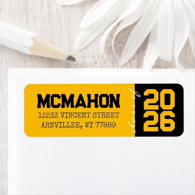 Gold & Black Graduation Return Address Labels (Matching Envelopes, Return Address Labels & Envelope Seals)
