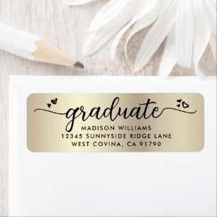 Gold Black Graduation Script Coeurs Adresse modern