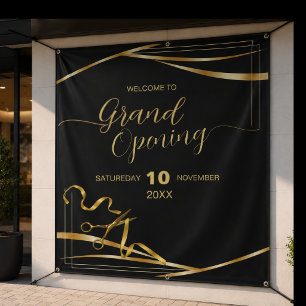 Gold  Black Grand Opening Company Welcome Banner Tapestry