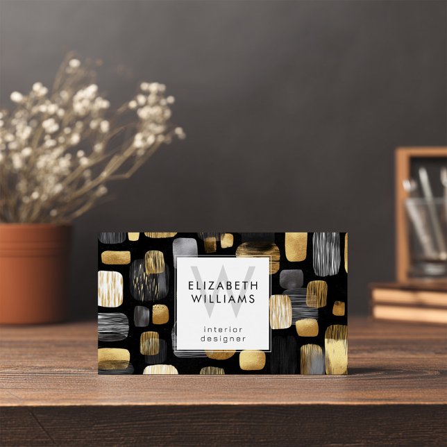 Gold Black Gray Monogram Modern Business Cards (Creator Uploaded)
