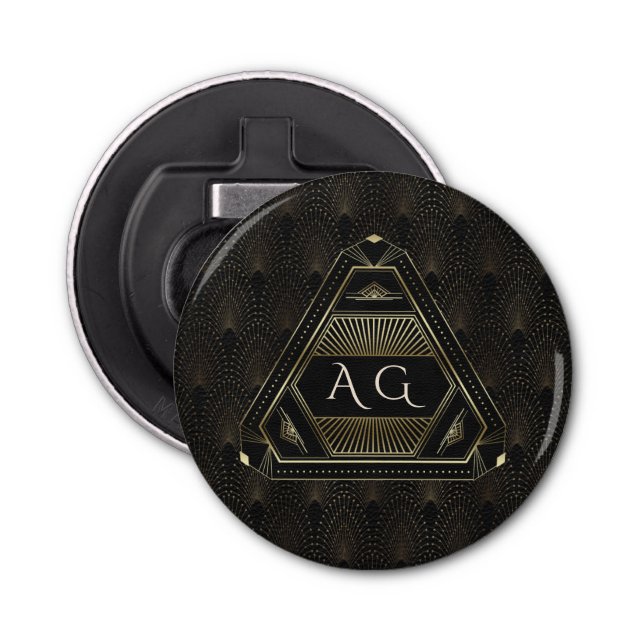 Gold Black Great Gatsby Art Deco 20s Monogram Bottle Opener (Front)