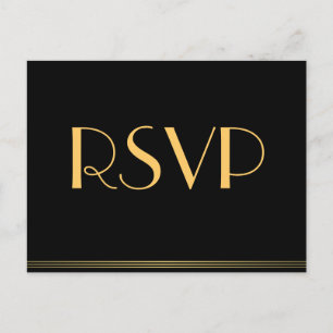 Gold Black Great Gatsby Wedding RSVP Postcards