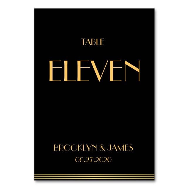 Gold Black Great Gatsby Wedding Table Numbers (Front)