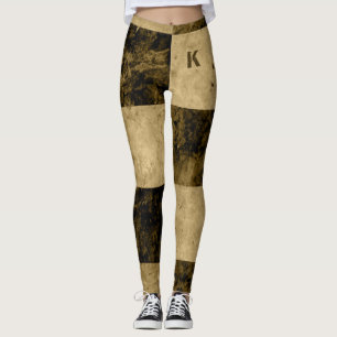 Gold Black Grunge Tiles Monogram Personalized Leggings