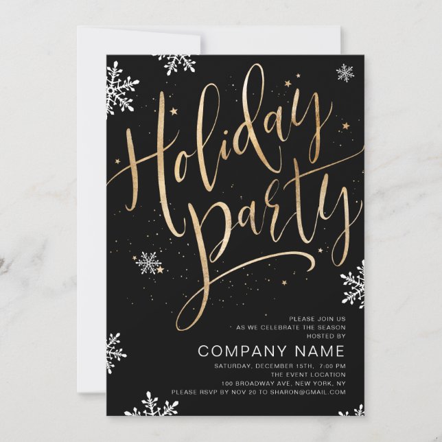 gold black handwritten calligraphy holiday Party Invitation (Front)