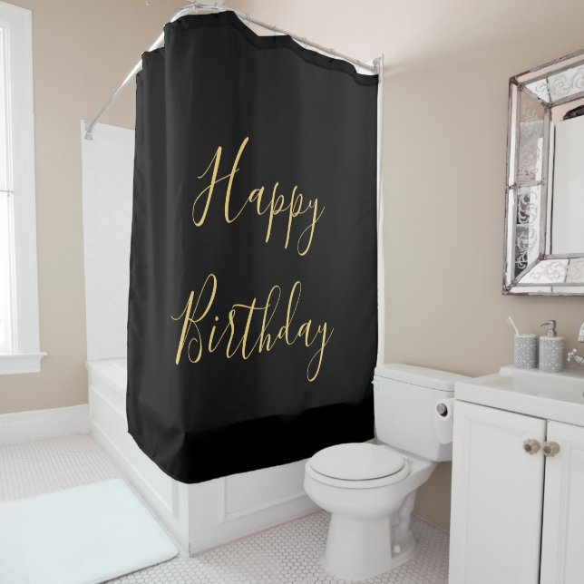 Gold Black Happy Birthday Bathroom Decor Custom (In Situ)