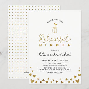 Gold & Black   Hearts Rehearsal Dinner Invitation