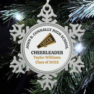 Gold Black High School Cheerleader Personalized Snowflake Pewter Christmas Ornament
