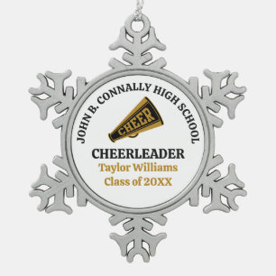 Gold Black High School Cheerleader Personalized Snowflake Pewter Christmas Ornament