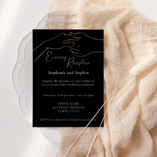 Gold Black Holding Hands Wedding Reception Invitation