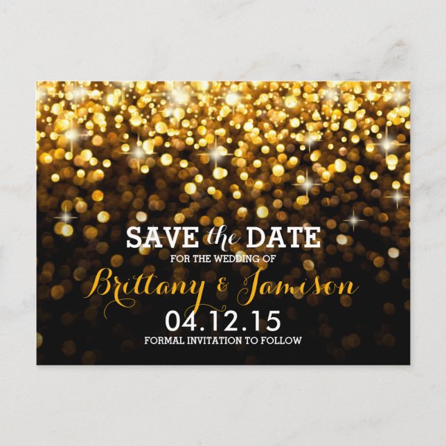 Gold Black Hollywood Glitz Glam Save the Date Announcement Postcard (Front)