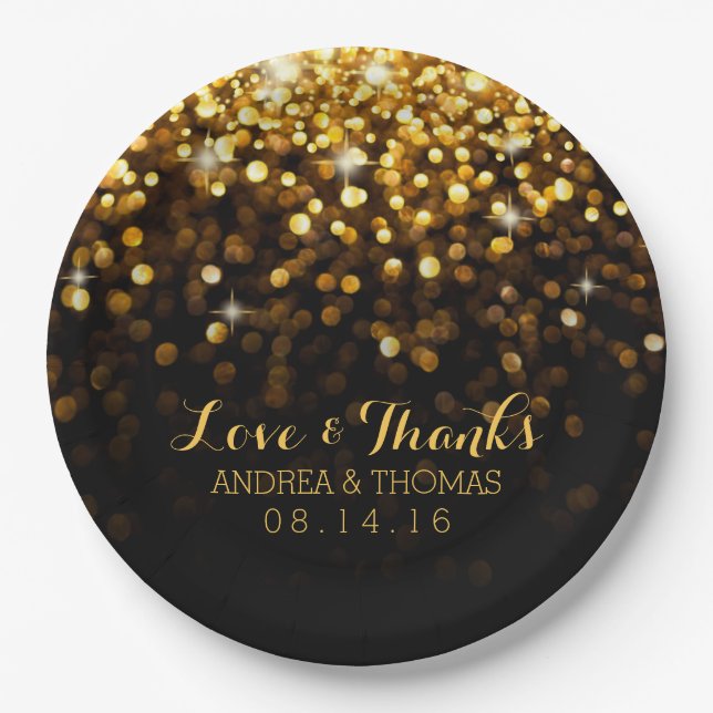 Gold Black Hollywood Glitz Glam Wedding Plates (Front)