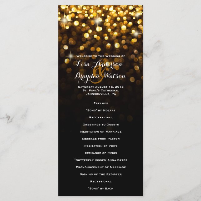 Gold Black Hollywood Glitz Glam Wedding Program (Front)