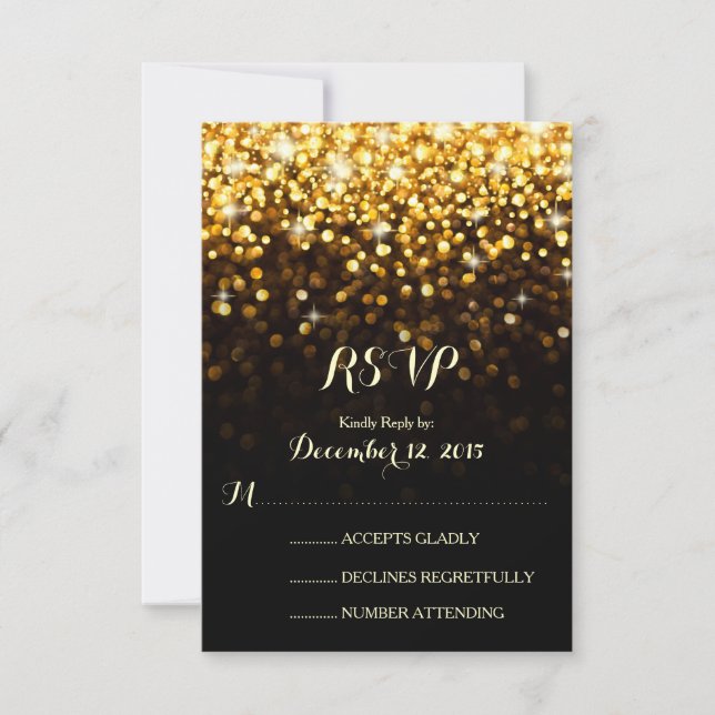 Gold Black Hollywood Glitz Glam Wedding RSVP (Devant)