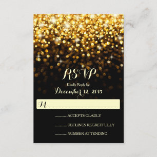 Gold Black Hollywood Glitz Glam Wedding RSVP Card