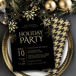 Gold & Black Houndstooth & Snowflakes Holiday Glam