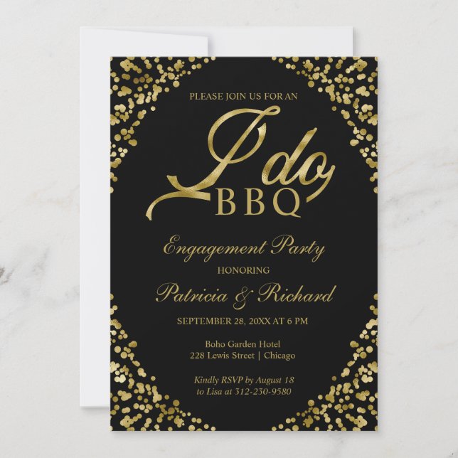 Gold  Black I DO BBQ Engagement Party Invitation (Front)