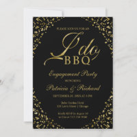 Gold Black I DO BBQ Engagement Party Invitation