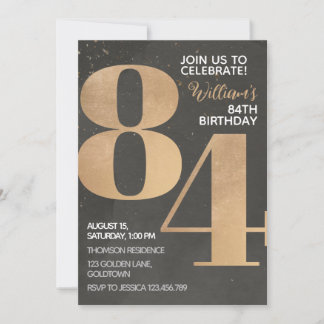 Gold Black Invitation d'anniversaire 84e