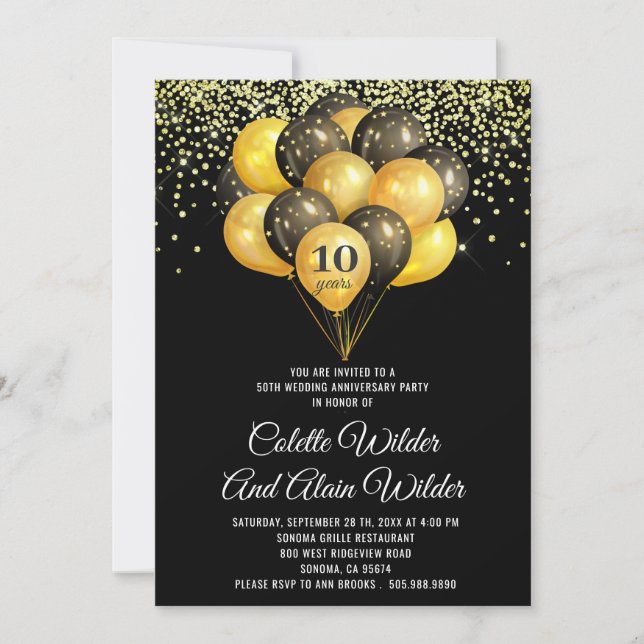 Gold Black Invitation du 10e anniversaire du Maria (Devant)