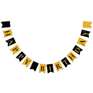 Gold Black Joyeux Anniversaire de Bunting drapeaux