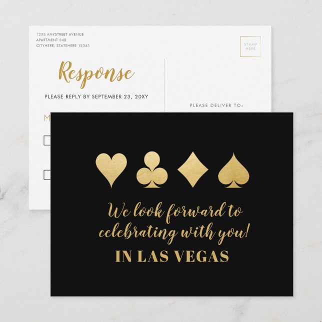 Gold Black Las Vegas Wedding RSVP Response Card (Front/Back)
