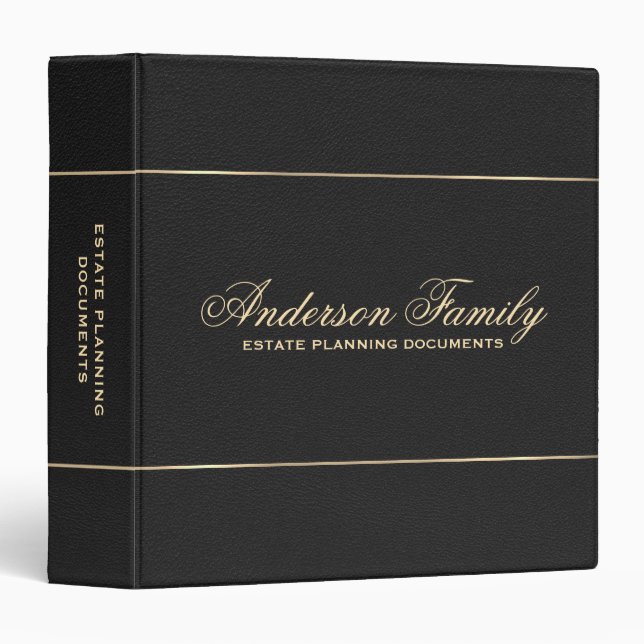 Gold Black Leather Estate Planning Documents Binder (Front/Spine)
