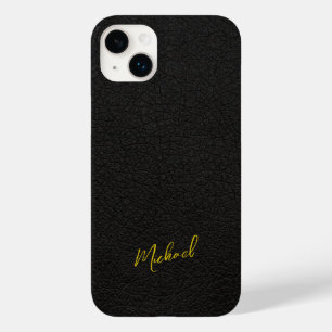 Gold black leather look signature script name Case-Mate iPhone 14 plus case
