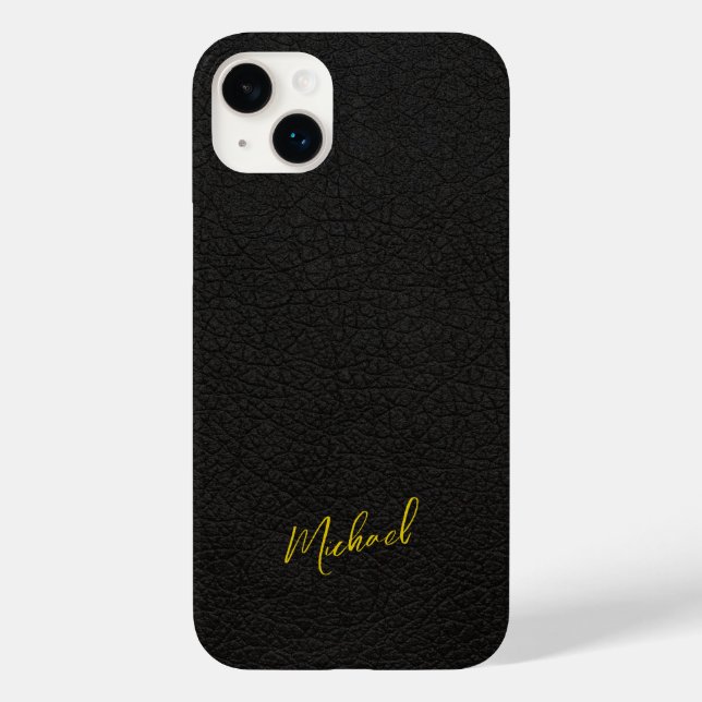 Gold black leather look signature script name Case-Mate iPhone case (Back)