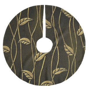 Gold & Black: Leaves 3D Texture. Brushed Polyester Tree Skirt
