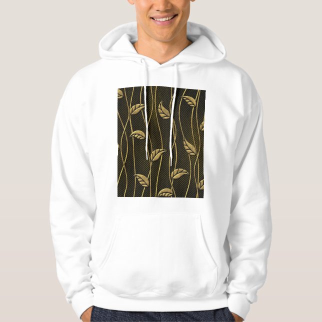 Gold & Black: Leaves 3D Texture. Hoodie (Front)