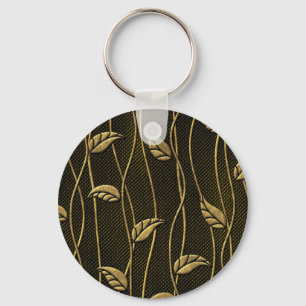 Gold & Black: Leaves 3D Texture. Keychain