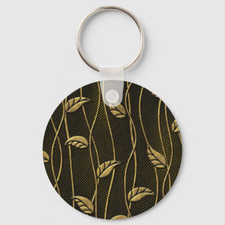 Gold & Black: Leaves 3D Texture. Keychain