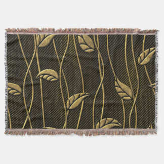 Gold & Black: Leaves 3D Texture. Throw Blanket