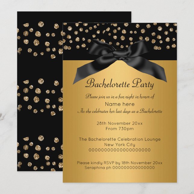 GOLD BLACK LEOPARD DIAMOND BACHELORETTE INVITATION (Devant / Derrière)