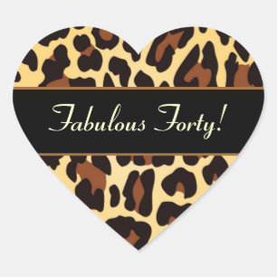 Gold Black Leopard Fabulous 40 Birthday Heart Sticker