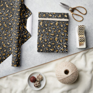 Gold Black Leopard Glitter Wrapping Paper