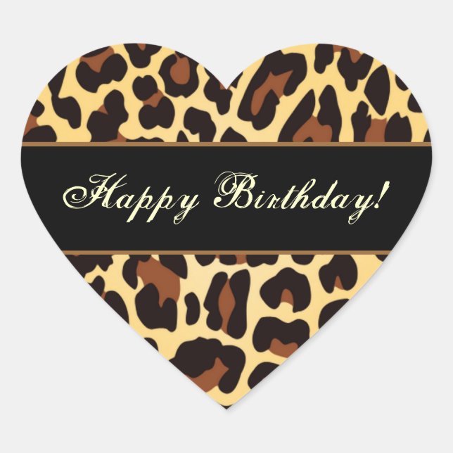 Gold Black Leopard Happy Birthday Heart Sticker (Front)