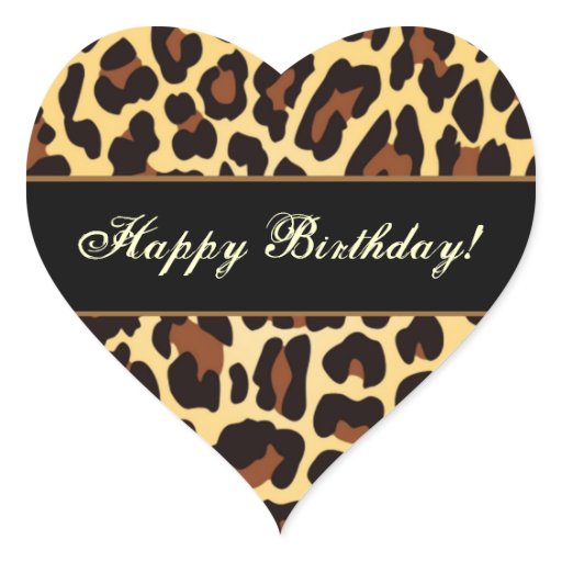 Gold Black Leopard Happy Birthday Heart Sticker | Zazzle