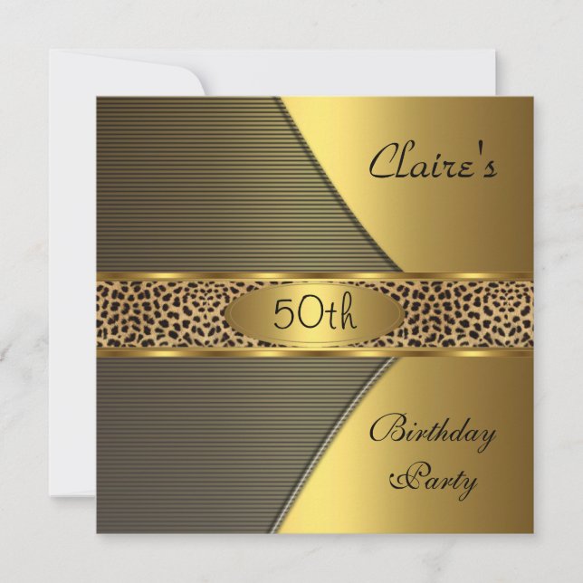 Gold Black Leopard Invitation 50e anniversaire fêt (Devant)