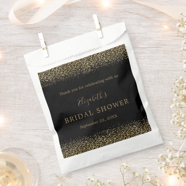 Gold Black Leopard Print Glam Bridal Shower  Favour Bag (Clipped)