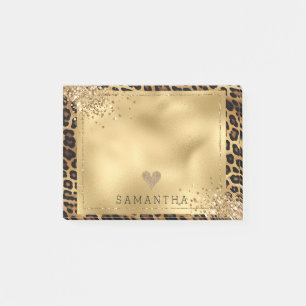 Gold Black Leopard Print Glitter Post-it Notes