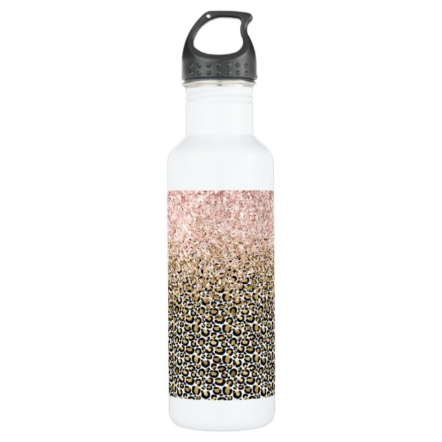 Gold Black Leopard Print Glitz 710 Ml Water Bottle (Front)