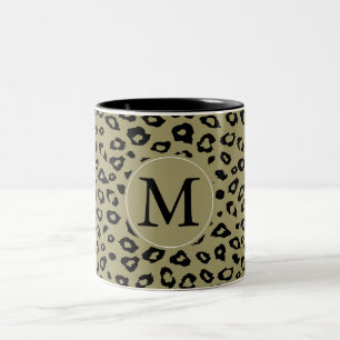 Gold Black Leopard Print Monogram Two-Tone Coffee Mug