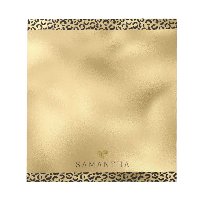 Gold Black Leopard Print Personalized Notepad (Front)