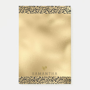 Gold Black Leopard Print Personalized Post-it Notes