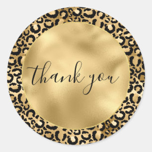 Gold Black Leopard Print Thank you Classic Round Sticker