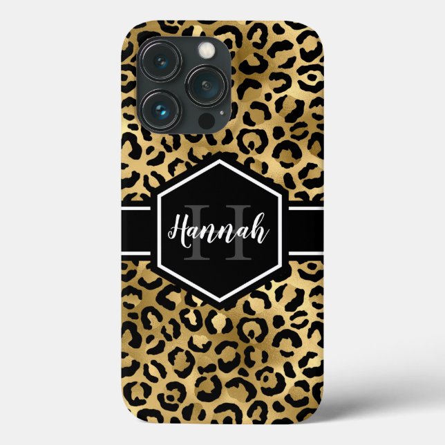 Gold Black Leopard Spots Monogram Case-Mate iPhone Case (Back)